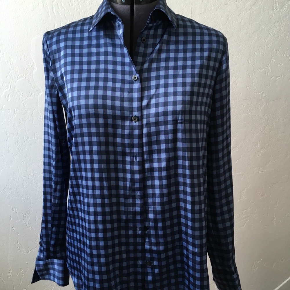 Blue check button down shirt